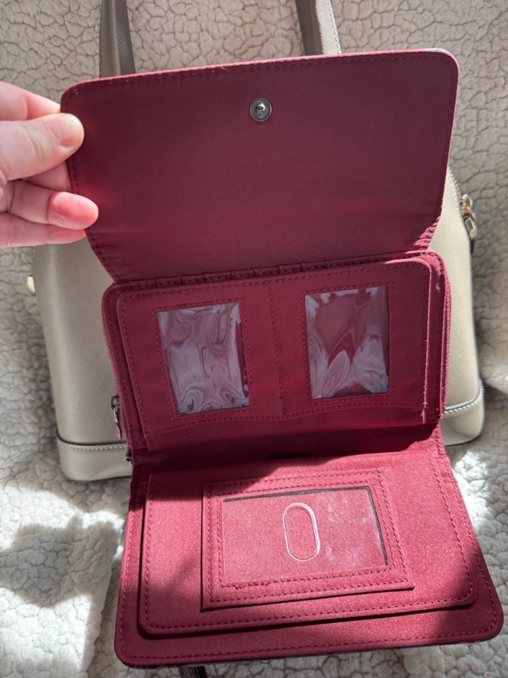 kate spade taupe Saffiano dome satchel with gold logo - Picture 10 of 14